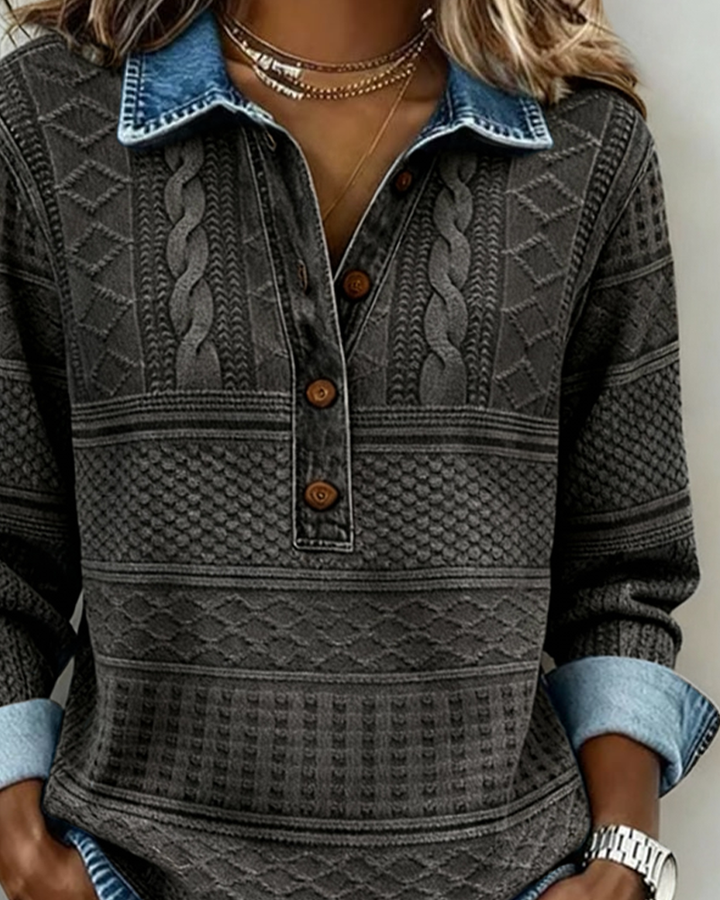 Dolores | Sudadera moderna con media botonadura y cuello